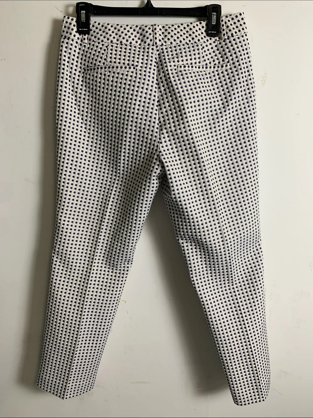Banana Republic White Straight-Leg Pants with Navy Dot Print